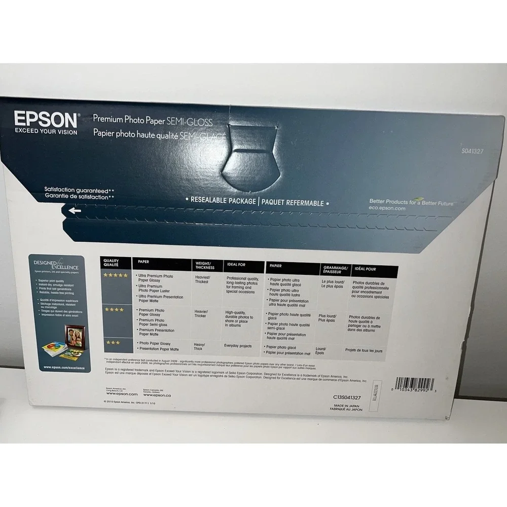 Epson Premium Photo Paper Semi-Gloss, 13 X 19 Inches, 20 Sheets (4/#0)
